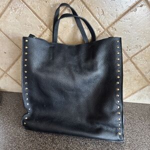 Bevini Modena Black Leather Handbag W Rivets Made in Italy Missing Long Strap